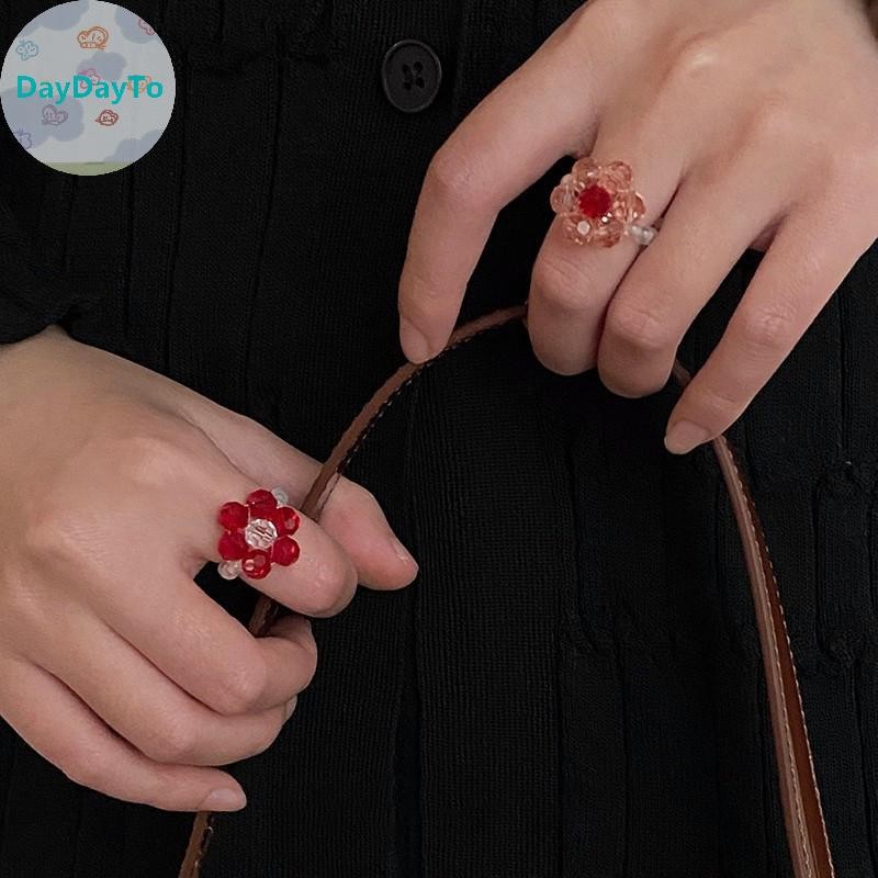 Daydayto Vintage คริสตัลลูกปัดดอกไม้แหวนลูกปัด Handmade ทอดอกไม้แหวนผู้หญิง Bohemian เครื่องประดับสาวของขวัญ TH - รูปที่ 4