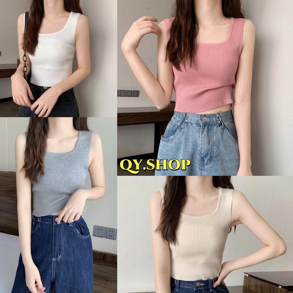 QY.Shop⭐️​พร้อมส่ง เสื้อกล้ามไหมพรม ดีเทลผ้าร่องใส่สบาย "28019" -C
