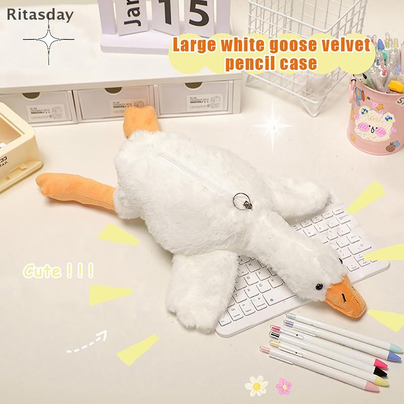 Ritasday การ์ตูนห่านสีขาวตุ๊กตาปากกากระเป๋าตลกนักเรียนสัตว์กรณีดินสอแฟชั่นเครื่องเขียนถุงเก็บน่ารักดินสอของขวัญใหม่