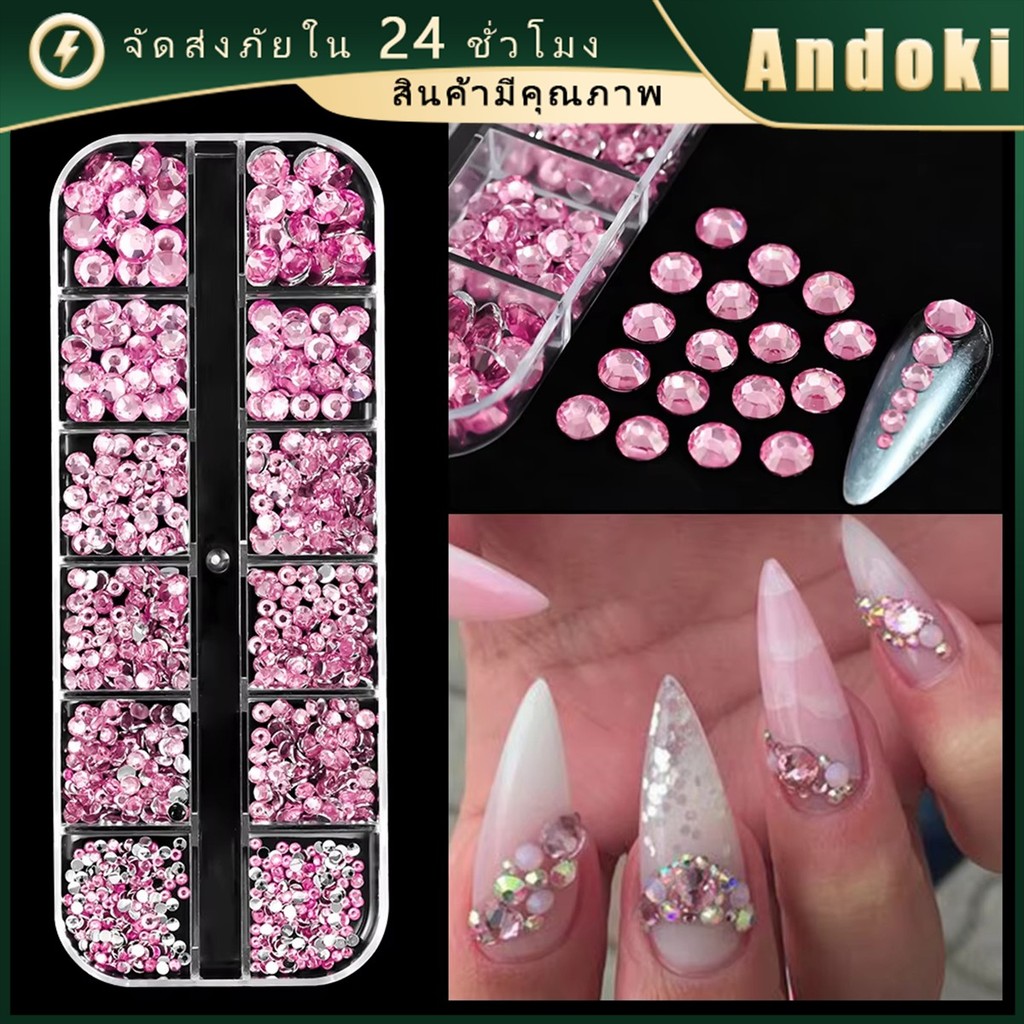 เพชรติดเล็บ อะไหล่ติดเล็บ ตกแต่งเล็บ สวย ตลับ12ช่อง พลอยเทียม สีแฟลช