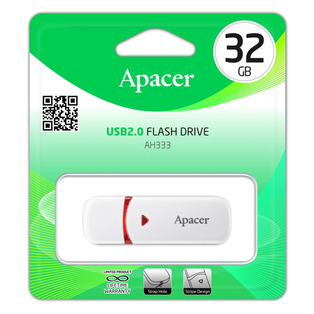 APACER FlashDrive 32GB, USB2.0 (AH333), White Flash drive notebook PC แฟลชไดร์ฟ ของแท้