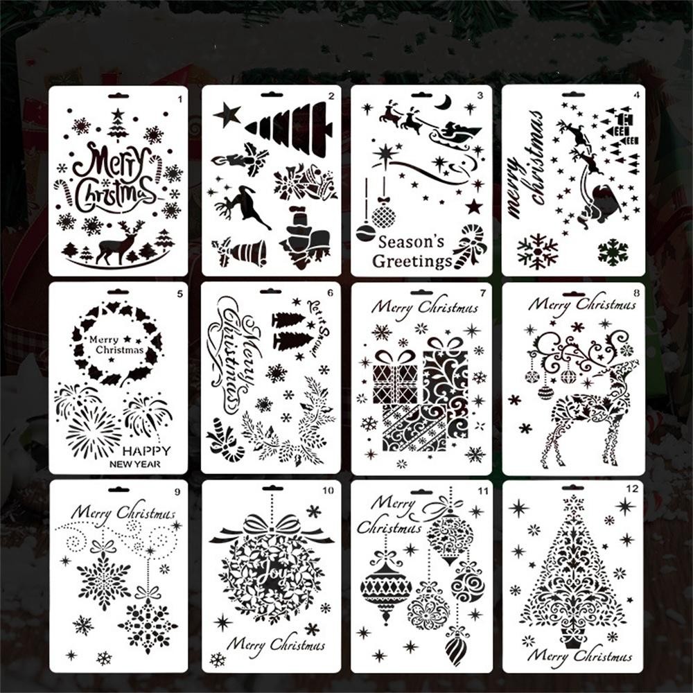 Christmas Dot ภาพวาดแม่แบบลายฉลุ DIY คริสต์มาสรูปแบบ Stencils สําหรับ Scrapbooking Drawing Wall Floor Decor DIY Rock ภาพวาด Art โครงการ