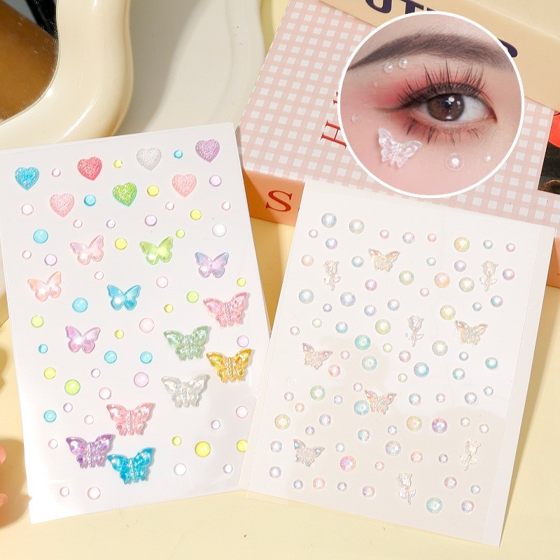 รอยสักชั่วคราว - สําหรับผิวหน้า ผม ดวงตา ร่างกาย - สติ๊กเกอร์เปลือกผีเสื้อสี - อัญมณีหน้านางเงือก - พลอยเทียม ใบหน้ากาวในตัว - พรรคเทศกาลแต่งหน้า - อัญมณีหน้า - รูปที่ 5