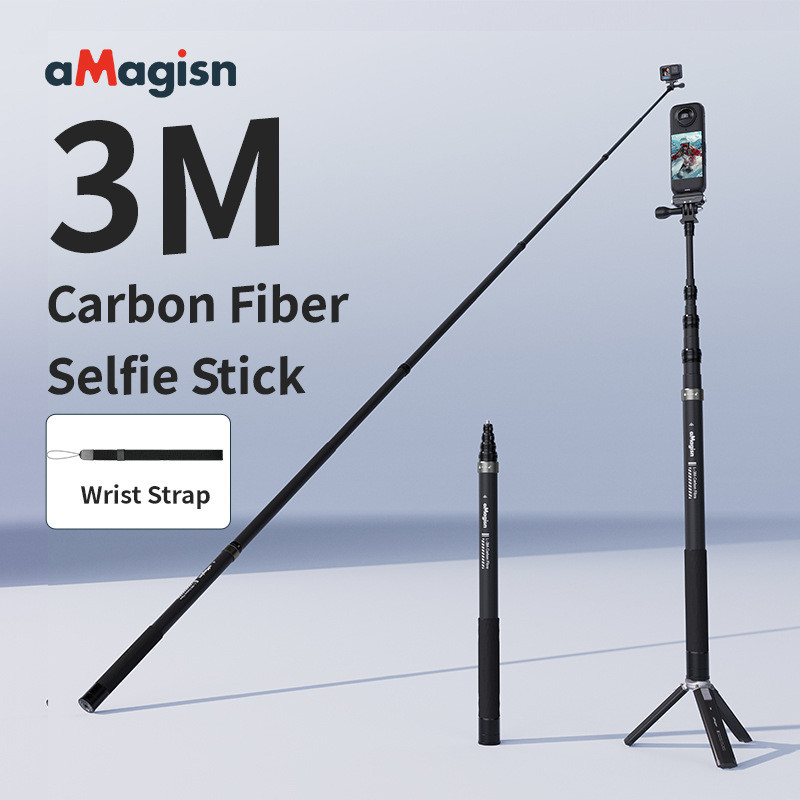AMagisn 3m คาร์บอนที่มองไม่เห็น Selfie Stick สําหรับ Insta360 X4Air/X5/DJI/GoPro Action กล้อง extension Stick อุปกรณ์เสริม,ใช้งานร่วมกับ Ace Pro2/Action5 pro/X4/pocket3