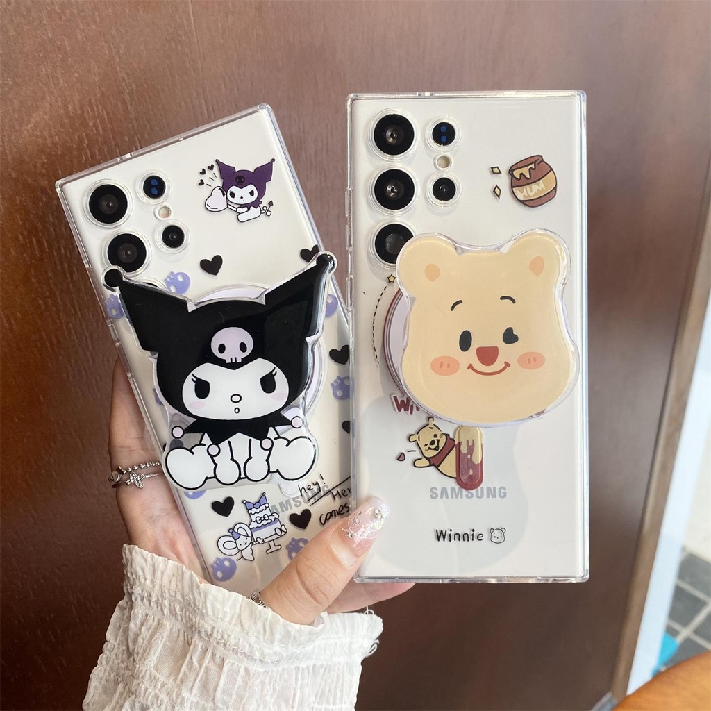 เคส s24 fe น่ารัก เคส s24 ultra การ์ตูน เคส s23 ultra แม่เหล็ก เคส s22 ultra ซอฟท์ เคส s25 ultra Samsung s24ultra เคสโทรศัพท์การ์ตูนน่ารักหมีสีเหลืองโปร่งใสเปลือกแม่เหล็ก s23ultra S22/23/S24/S25 PLUS Soft