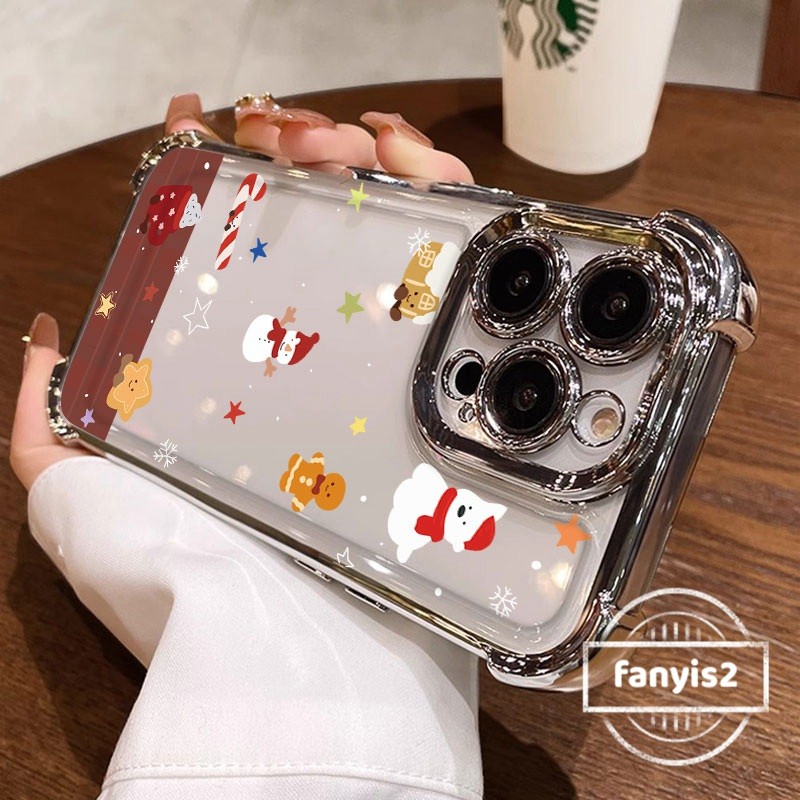 สําหรับ VIVO Y18 Y03 Y28 Y27S Y17S Y16 Y20I Y21 Y33 Y20 Y12S Y12A Y36 Y02T Y50 Y51 V29 Y11 Casing Cartoon Snowman เคสโทรศัพท์ชุบโปร่งใสสี่มุมป้องกันถุงลมนิรภัย