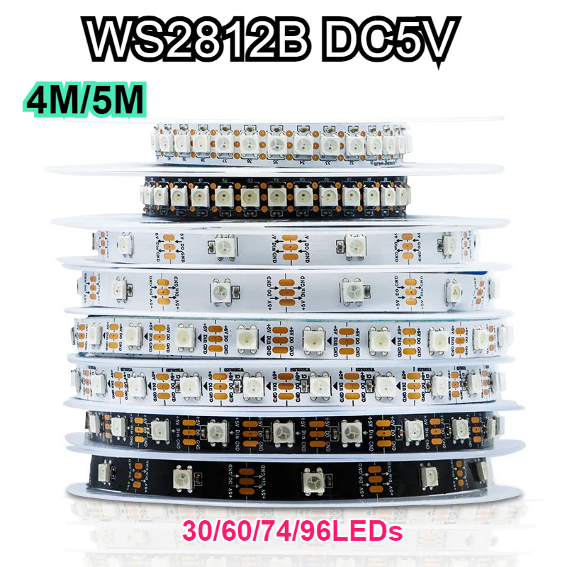 4/5m WS2812 SMD5050 แอดเดรส strip light 30 60 74 96 LEDS/M WS2812B Full สีโปรแกรมพิกเซลไฟ LED 5V