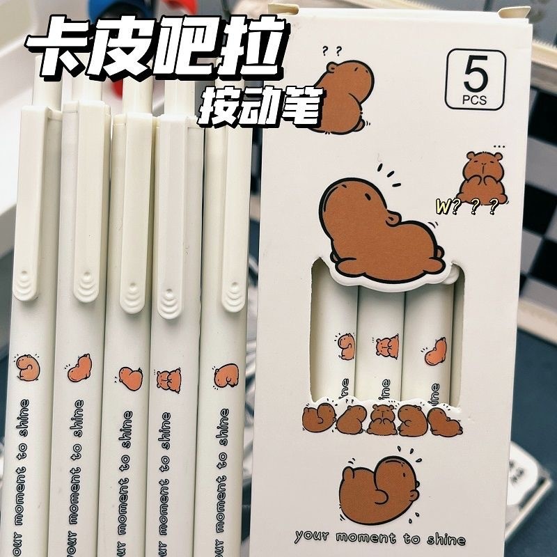 5ชิ้นการ์ตูน คาปิบาระ ปากกาเจลชุดความจุขนาดใหญ่แห้งเร็วปากกาหมึกสีดํามัลติฟังก์ชั่0.5มิลลิเมตรสํานักงานปากกาลายเซ็น