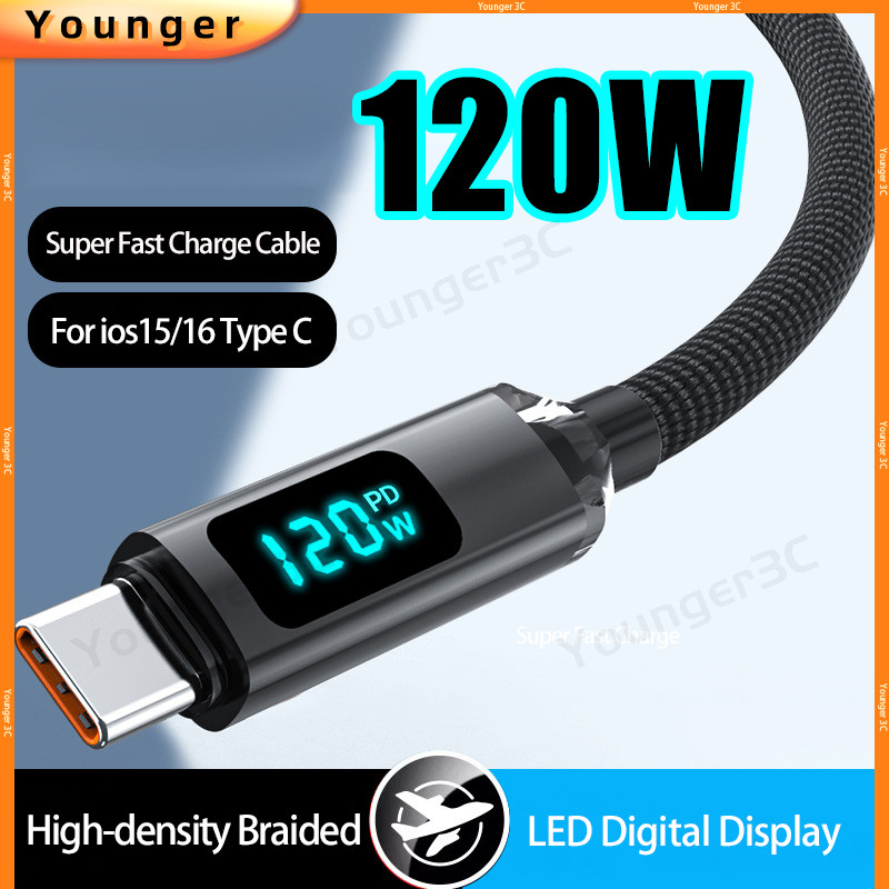 จอแสดงผลดิจิตอลอัจฉริยะโปร่งใส Dual Type C Data Cable สําหรับ ios15/16 Type C,120W Super Fast สายชาร์จ, USB To Type C สายชาร์จพร้อมจอแสดงผล LED Digital