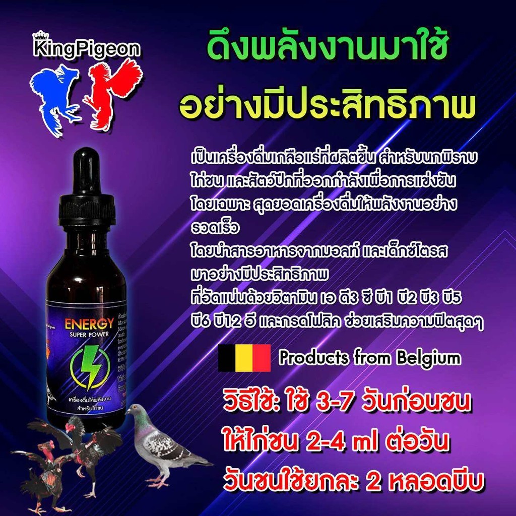 ไก่ เอนเนอร์จี้ คิงพีเจ้นท์ ขวดใส่น้ำวิตามิน ไก่ นก น้ำสีเหลือง