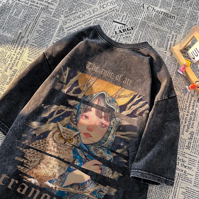 พร้อมส่งจากกทม มาถึงใน 2วัน เสื้อยืดผ้าฝ้ายแขนสั้นพิมพ์ลายผู้ชาย สวมใส่สบาย ระบายอากาศได้เสื้อยืดฟอกทันสมัยและอินเทรนด์