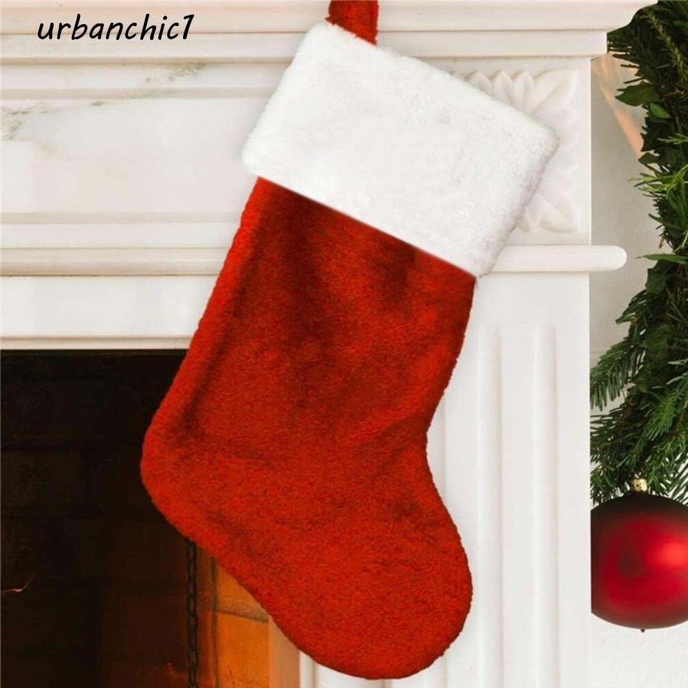 Urbanchic Plush ถุงเท้าคริสต์มาส, 42 ซม.สีแดงและสีขาวส่วนบุคคลของขวัญกระเป๋า,วันหยุดคลาสสิก Mantelpiece Deco ขนาดใหญ่ความจุ Christmas Stocking สําหรับ 2 ชิ้น/เซ็ตฉากเค้าโครง