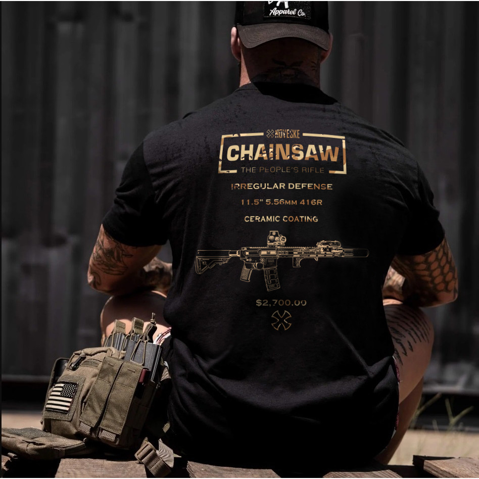 Noveske N4 CHAINSAW CHAINSAW Irregular การป้องกันไม่สม่ําเสมอหกทรายพิมพ์ Tough Guy เสื้อยืดแขนสั้นคุณภาพสูง 1120