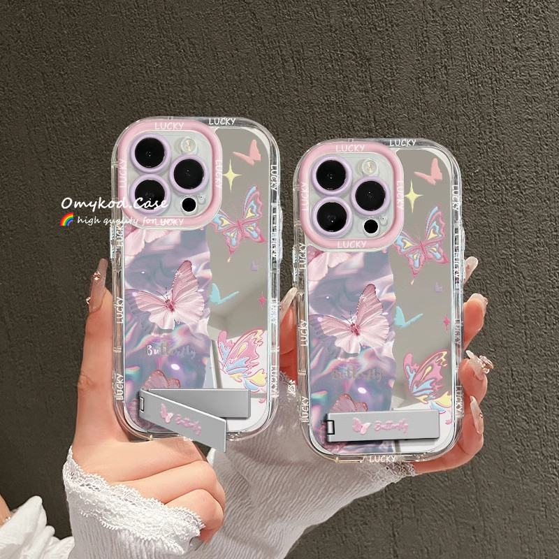 Case+Chain For Redmi 12 4G 13C 12C 9A 9C A3 Redmiหมายเหตุ11 8 Proหมายเหตุ9S Redmiหมายเหตุ13 10 Pro 4G INS Korean Butterfly Metal Bracket Chain Phone Case Anti Drop Protection