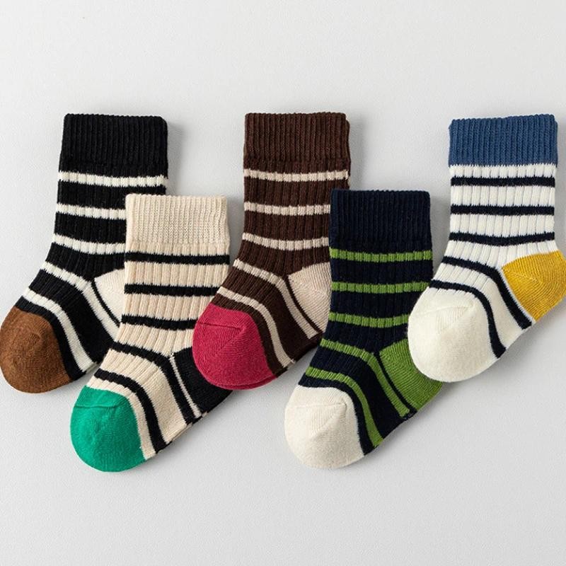 Simple Stripe ถุงเท้าเด็กผ้าฝ้ายนุ่มเด็กทารกถุงเท้ากีฬา Breathable เด็กวัยหัดเดินถุงเท้ากลางหลอด 0-1 ปี