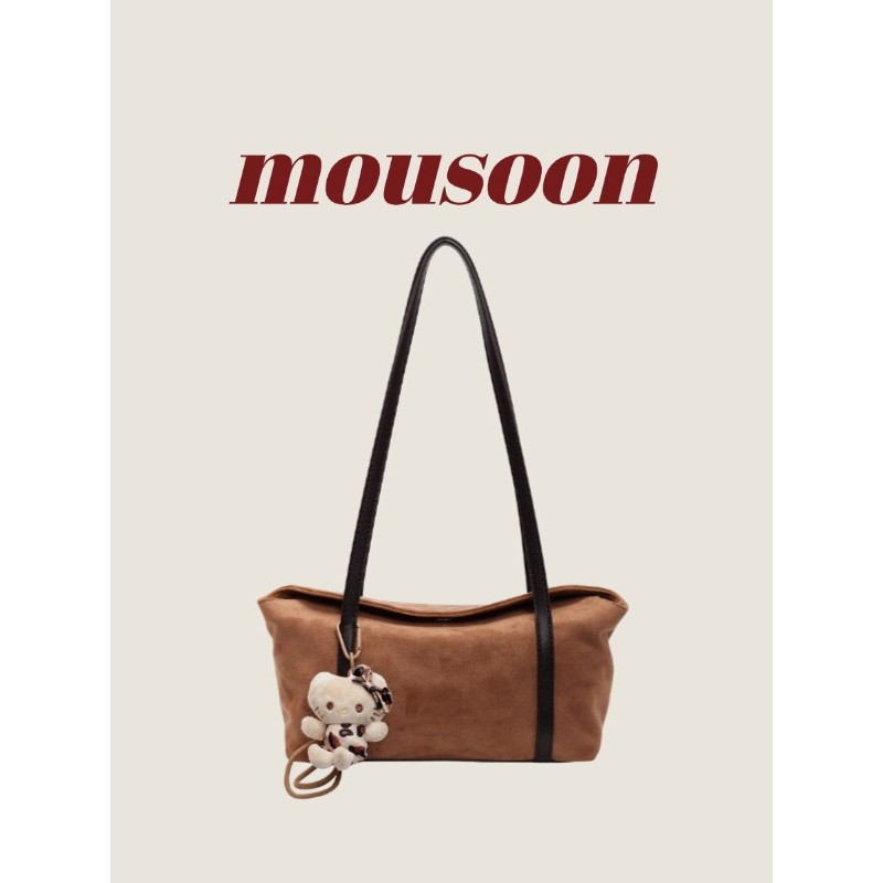 Mousoon เกาหลีใต้ Niche ใต้วงแขนกระเป๋าสตรีแฟชั่นใหม่ย้อนยุคแบบพกพาเดินทางมินิมอลกระเป๋าสะพายความจุขนาดใหญ่