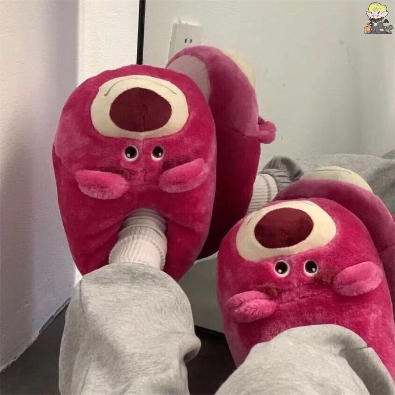 [CL] การ์ตูนน่ารัก Rose Red Bear รองเท้าแตะผ้าฝ้ายตุ๊กตาบ้านสตรอเบอร์รี่สําหรับผู้หญิง TH