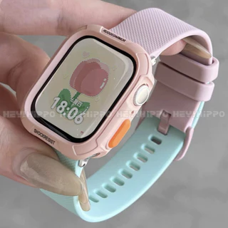 สายรัดเกลียวสีลูกกวาด+เคสป้องกันอัพเกรดเหมาะสําหรับสมาร์ทวอทช์ซีรีส์ 10/9/8/7/6/5/SE/4/3 เหมาะสําหรับ iwatch 49/46/45/44/42/41/40/38 มม.