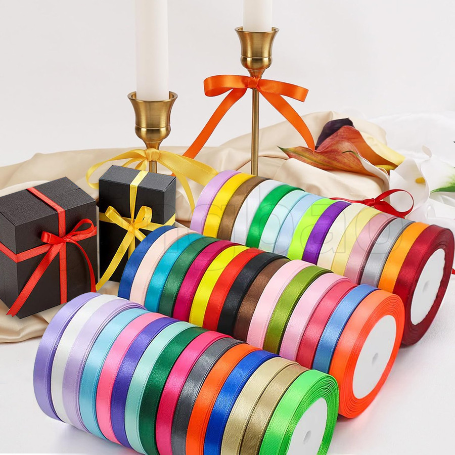 25 หลา/ม้วนริบบิ้นซาติน 6 มม.วาเลนไทน์คริสต์มาสแฮนด์เมดริบบิ้นงานแต่งงานตกแต่งของขวัญวันเกิดห่อริบบิ้น