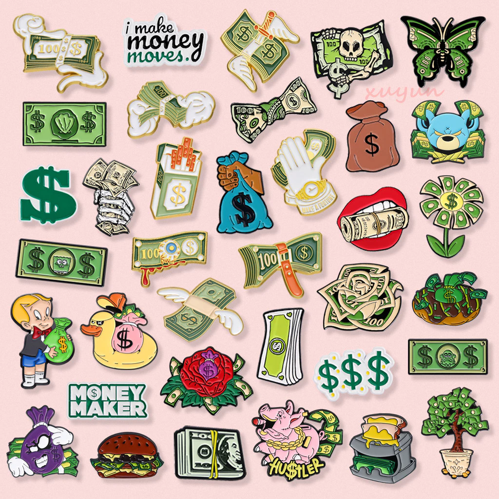 Creative Dollar ธนบัตรออกแบบเข็มกลัดโลหะการ์ตูนสัญลักษณ์เงิน Badge Lapel Pin แฟชั่นเสื้อผ้าอุปกรณ์เสริมเครื่องประดับของขวัญ