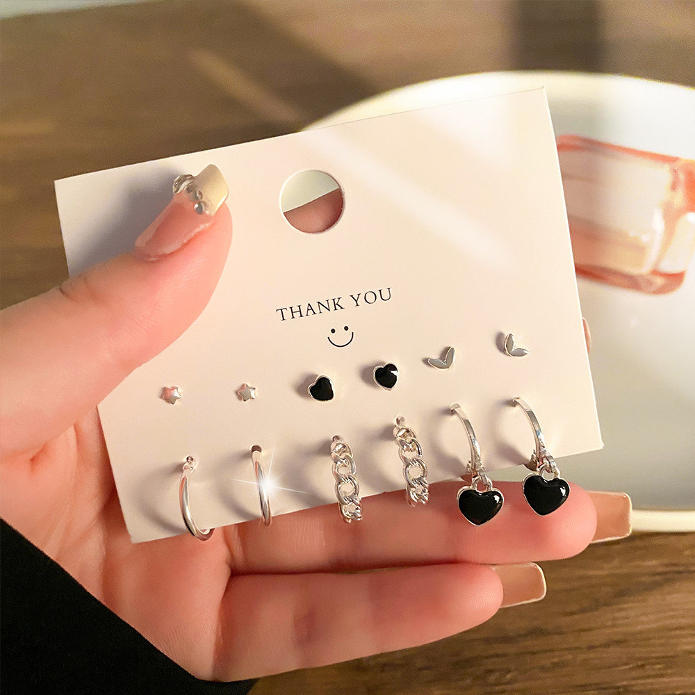 6ชิ้นหวานเย็นสไตล์เวอร์ชั่นเกาหลีแฟชั่นหลากหลายทุกการแข่งขันอินรักโบว์บัตรต่างหูเหมาะสําหรับทุกฤดูกาลหญิงเครื่องประดับ