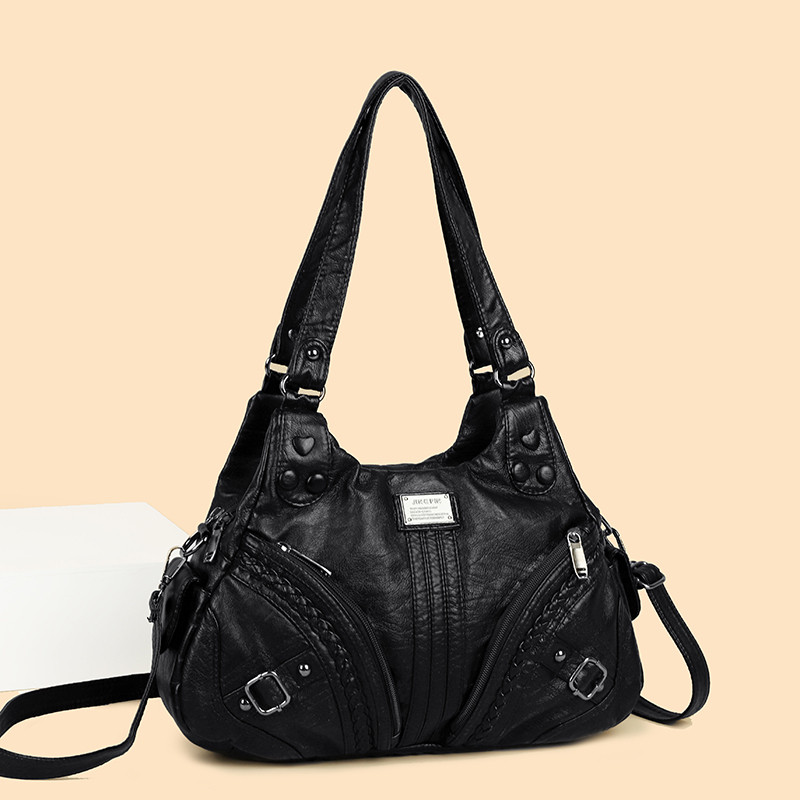 ยุโรปอเมริกันสุภาพสตรีกระเป๋าสะพายขนาดใหญ่ความจุหลายชั้น Casual Tote กระเป๋า PU พื้นผิวแบบพกพาไหล่กระเป๋า Messenger