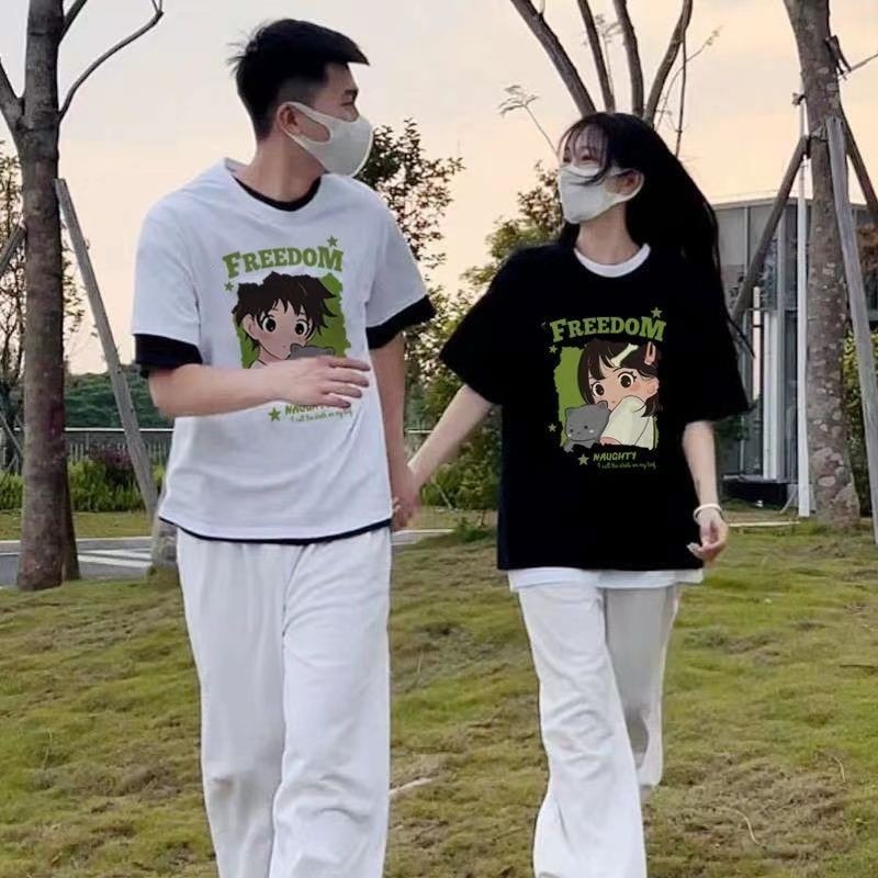 เสื้อยืด เสื้อคู่รักชายหญิงเกาหลี oversize ลายการ์ตูน  เหมาะกับวัยรุ่นคู่รัก