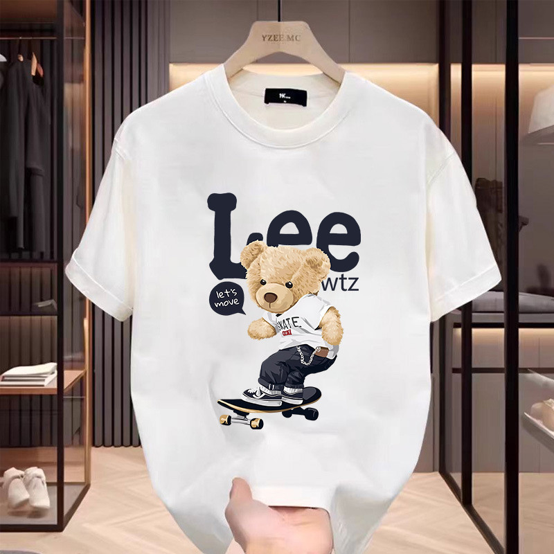 เสื้อยืดคอกลม-แขนสั้น OVERSIZE t-shirt พิมพ์ลายหมี เสื้อยืดหมี สตรีทแฟชั่นเท่ๆ ผู้ชาย เสื้อเมกา สีพื้น สีขาว-ดำ