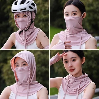 หมวกกันแดด หน้ากากผ้าไหมน้ําแข็ง 3 in 1 คลุมคอได้ กันฝุ่น UV คลุมหัว ปิดหน้า คลุมคอได้ ระบายอากาศดี ผู้ชายผู้หญิงเดินป่า