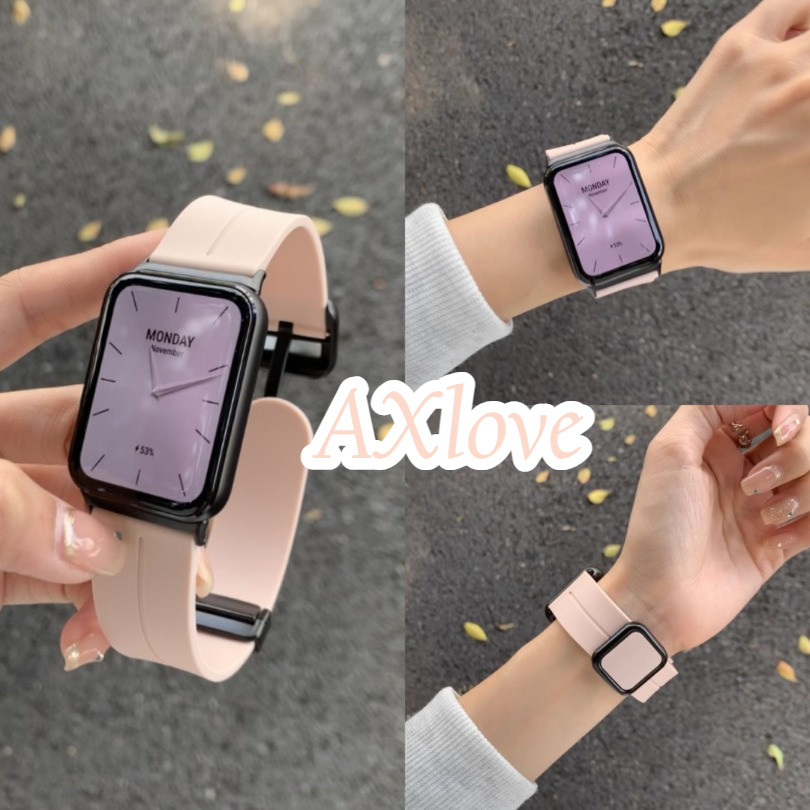 สายนาฬิกาซิลิโคนสําหรับ Xiaomi Redmi Watch 4 5 สายสร้อยข้อมือหัวเข็มขัดแม่เหล็กสําหรับ Mi band 9Pro 8 Pro