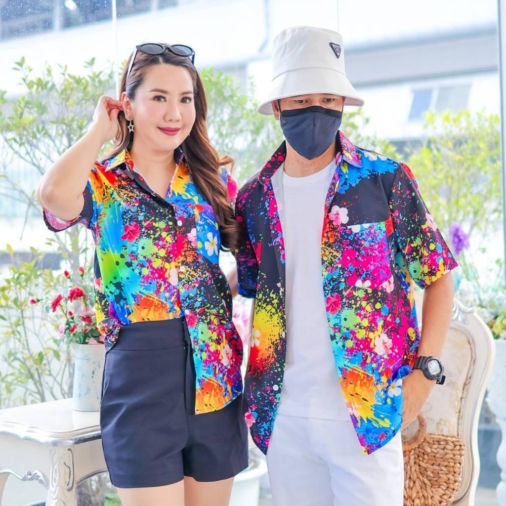 3127 เสื้อทีมฮาวายลายใหม่2026 สาดสีสงกรานต์สาดสีลายดอก ทรงวัยรุ่น หญิงชายใส่ได้ ผ้าโพลีพรีเมี่ยม ลายคมชัด *1ตัว*