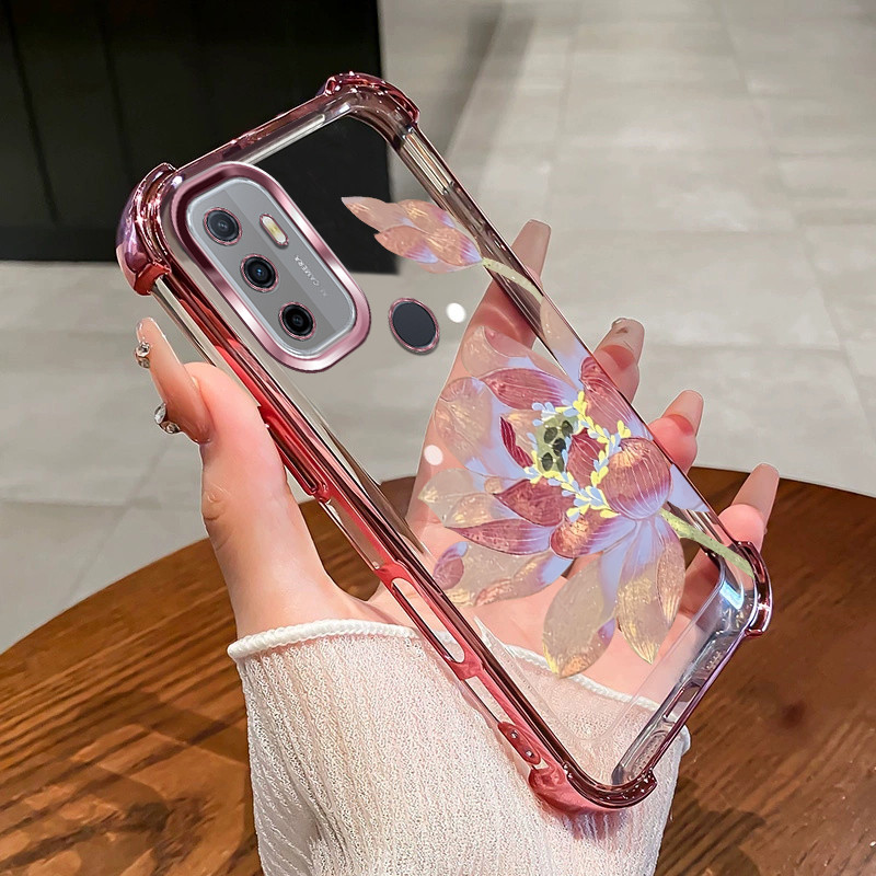 กันกระแทก case สําหรับ OPPO A33 A53 2020 เคสโทรศัพท์ 2025 ดอกบัวสีทอง ดีไซน์ใหม่ เคสโทรศัพท์ SZ06