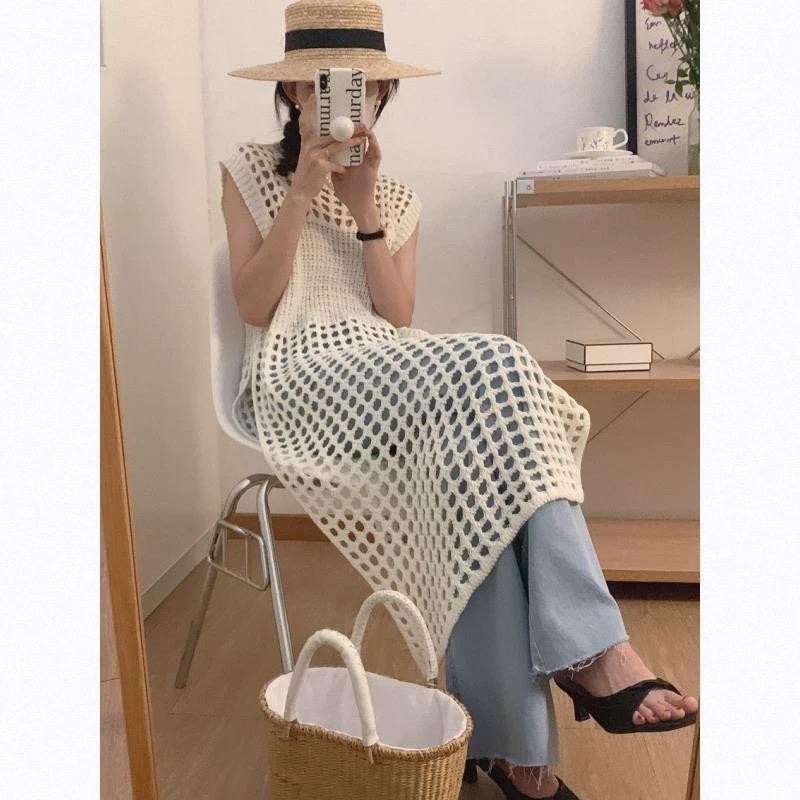 Dahong เสื้อคลุมทอลายตาข่าย ผู้หญิงถักด้านข้างแยก Tunic Tops งานรุ่นฮิตติดเทรนด์ ปังเวอร์ ยสีให้เลือก D627 ราคา ถูกที่สุด ดีลบีเคเค แกลเลอรีภาพที่ 4