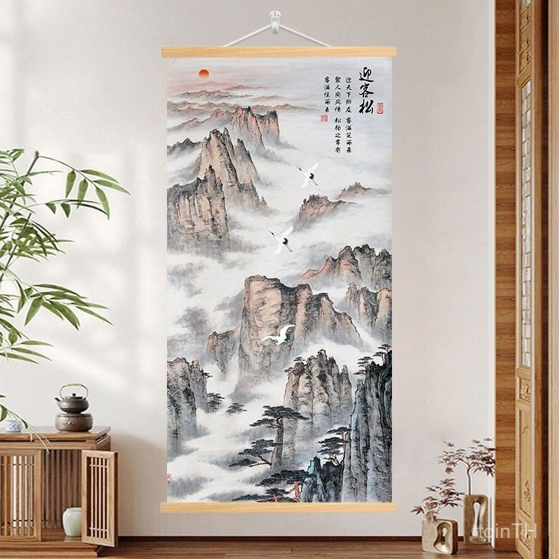 ภาพวาดจีนห้องนั่งเล่นนำโชคภาพวาดแขวนภูมิทัศน์ภาพวาดตกแต่งผ้าไม้เนื้อแข็งทางเข้าทางเดินในบ้านทางเดินแนวตั้งแขวนภาพวาดผนัง - รูปที่ 4