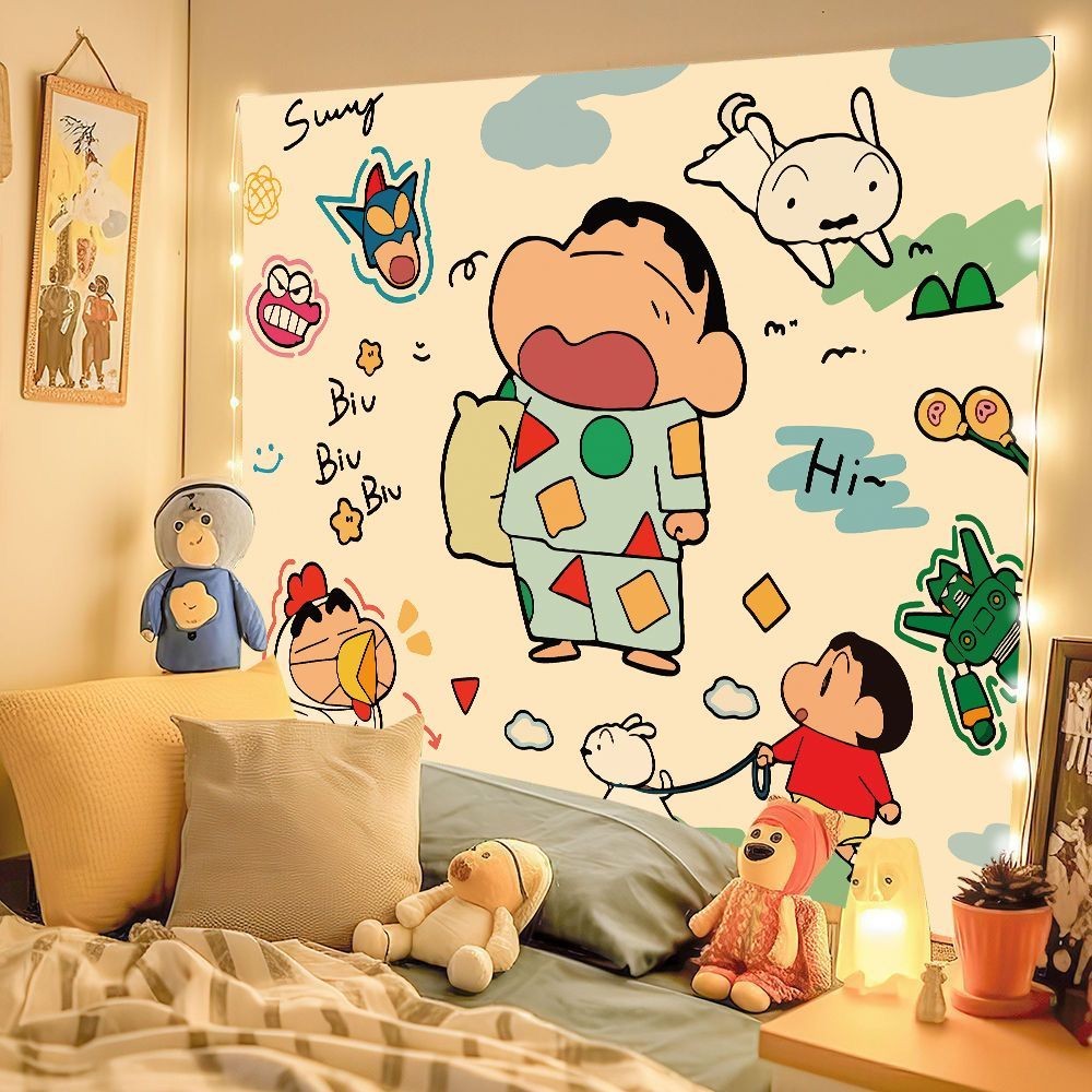 จัดส่งจากไทย] Agirl การ์ตูน Crayon Shin-chan ผ้าแขวนข้างเตียงในหอพักนักเรียน ผ้าพื้นหลังน่ารัก ผ้าห้องนอน ผ้าติดผนังภาพซีรีส์บำบัด