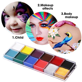 (ฟรีแปรงทาสี)สีเพ้นท์หน้า สีทาหน้าและร่างกาย สีสันสดใส สีทาหน้า มี12สี สีทาตัวเรืองแสง ล้างเครื่องสำอางออกง่าย