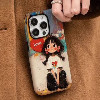 เคสโทรศัพท์สาว 2-in-1 วาดด้วยมือเข้ากันได้กับ iPhone 15 Pro Max, Apple 16 14 Plus 11/12/13 Pro Max, เคสป้องกันกันกระแทกใหม่