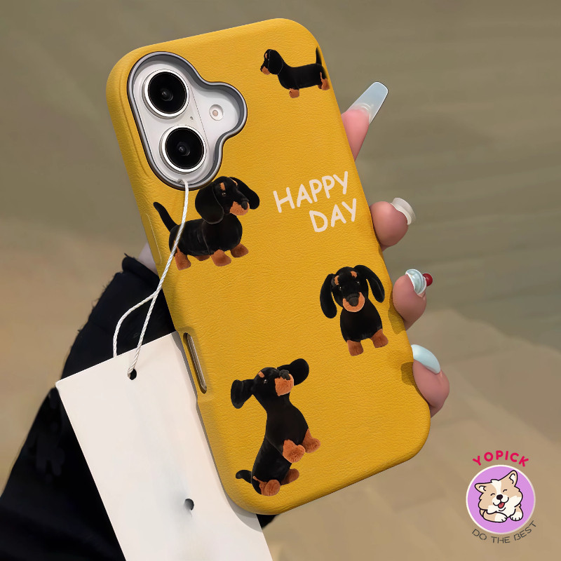 สําหรับiphone 16 16Pro 16Plus 16Pro Max 11 1213Pro Max 14Plus 15Pro Happy black Puppyเคสโทรศัพท์XR XS Max 7 8Plus SE2020 การ์ตูนฝาครอบโทรศัพท์หนังสาวนุ่มผู้ชายWeman SP