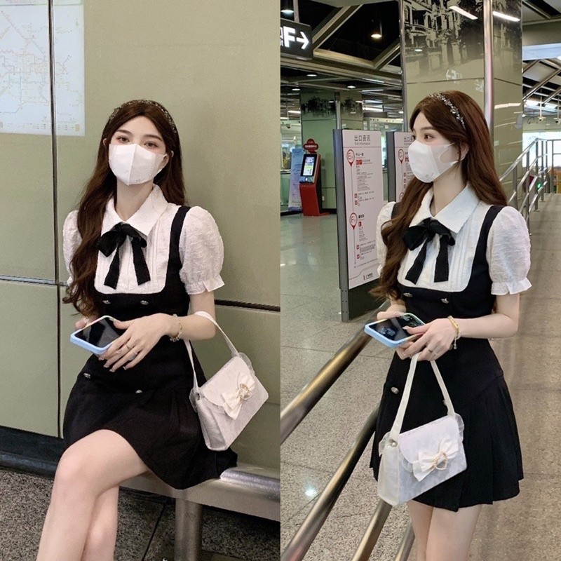 ชุดเดรสคอปกเชิ้ตสีดํา012