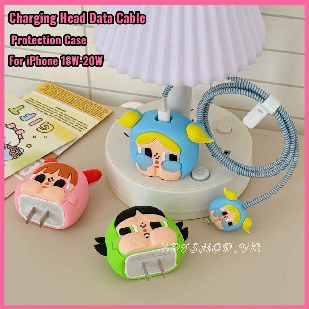 สาวร้องไห้สําหรับ ไอโฟน การชาร์จอย่างรวดเร็วเคสป้องกันสายเคเบิลข้อมูลหัวชาร์จสายเคเบิลข้อมูลเคสป้องกันอุปกรณ์เสริม