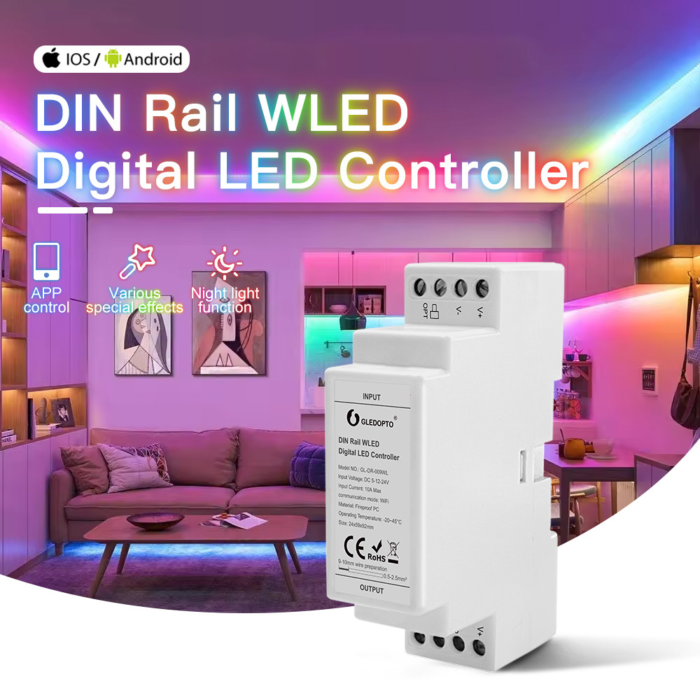 Gledopto Din Rail WLED LED Controller พร้อมไมโครโฟน DIY โหมดแบบไดนามิกสําหรับ WS2811 WS2812 SK6812 T
