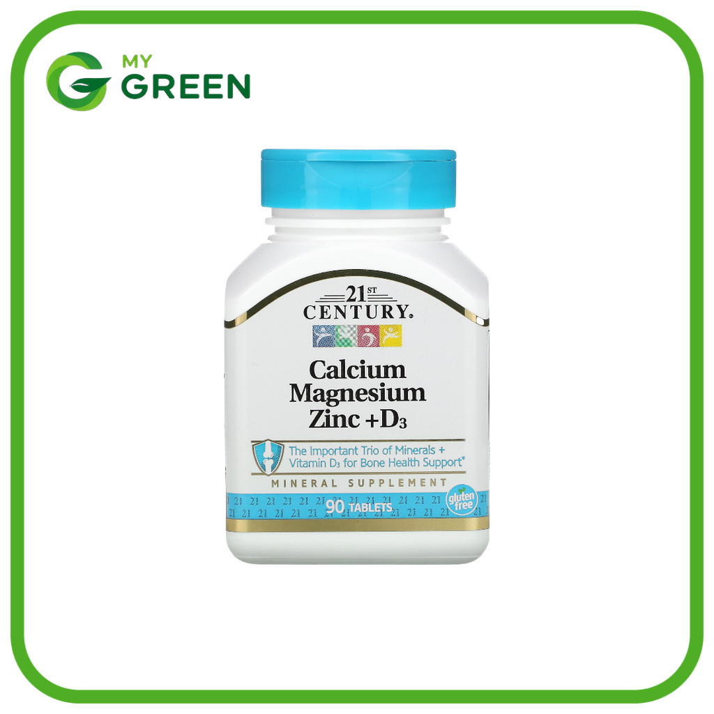 พร้อมส่ง 21st Century, Calcium Magnesium Zinc + D3, 90 Tablets