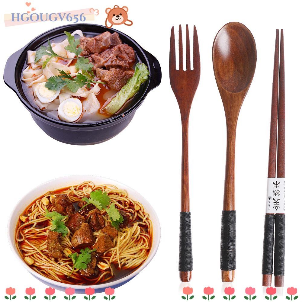 HGOUGV656 ไม้สไตล์ญี่ปุ่น Handmade ชุดช้อนส้อมกระเป๋าผ้า