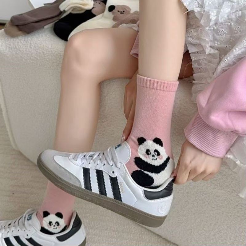 WZ416TG Hug Bear ถุงเท้าหญิงฤดูใบไม้ร่วงญี่ปุ่นน่ารัก Flocking การ์ตูนสัตว์รูปแบบถุงน่องฤดูหนาวที่อบ