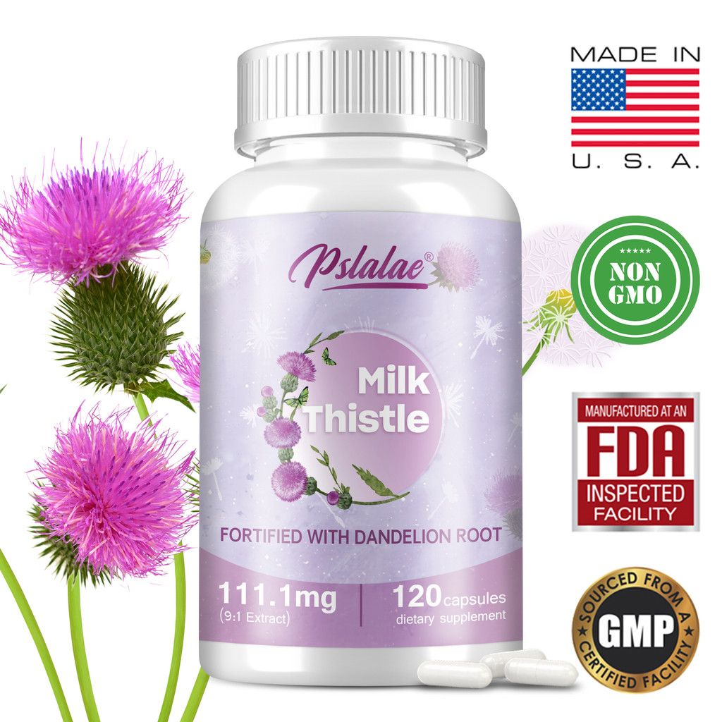 Pslalae Milk Thistle & Dandelion Root Extract Capsules สูตรตับและดีท็อกซ์ อาหารเสริมทําความสะอาดธรรม