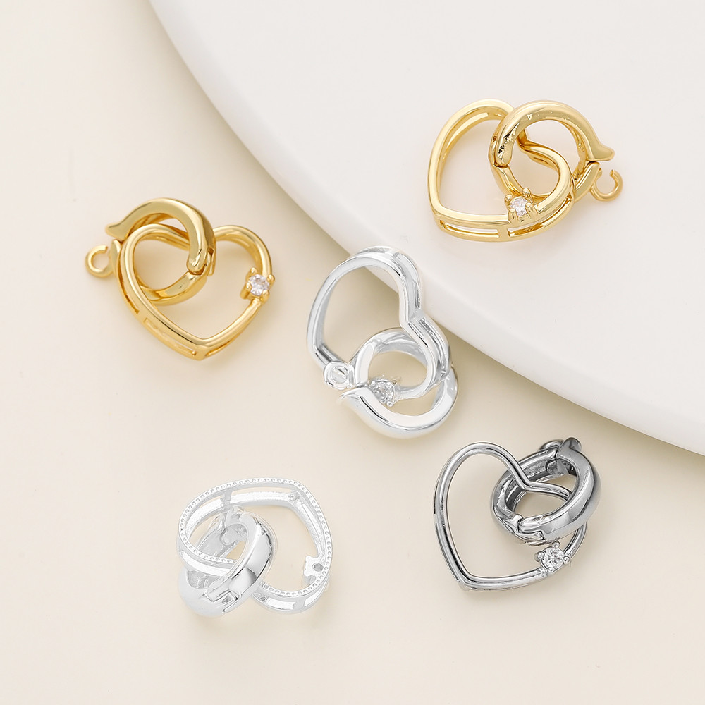 St.kunkka 2pcs 14 * 27 มม.สีการเก็บรักษาทองทองแดง Love Heart Zircon สร้อยคอหัวเข็มขัดสําหรับ DIY Handmade เครื่องประดับอุปกรณ์เสริม