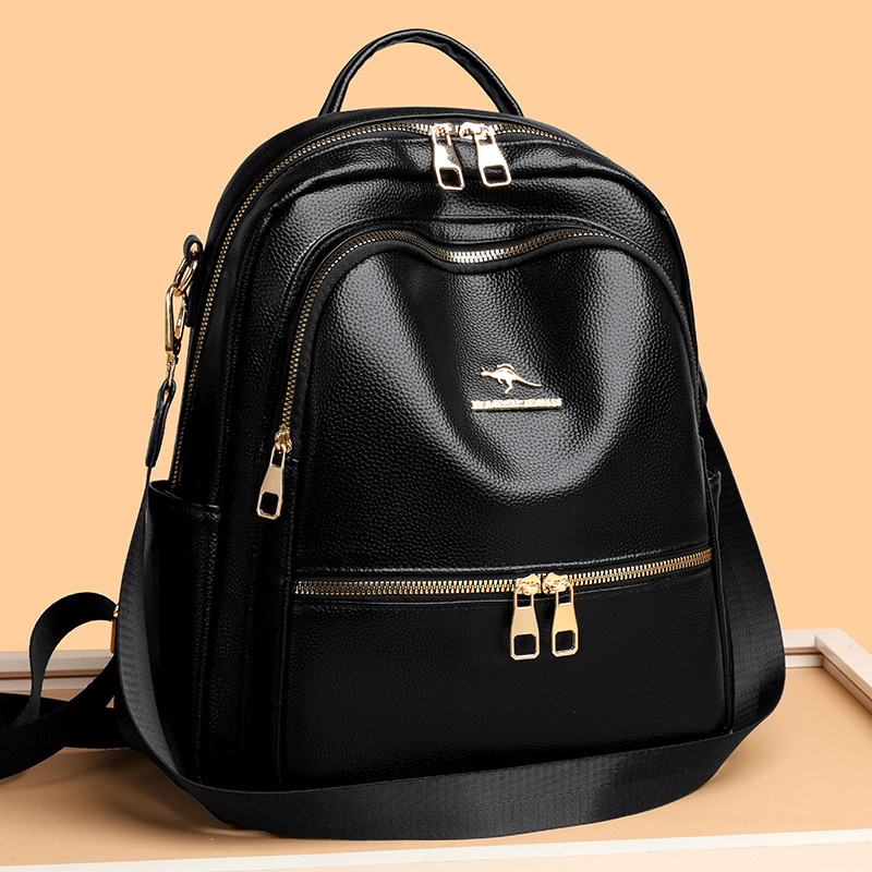 ฟรีสายคล้องไหล่ Simple Casual สุภาพสตรี PU กระเป๋าเป้สะพายหลังกันน้ําขนาดใหญ่ความจุ Multi-Layered กระเป๋าเป้สะพายหลัง All-Match แฟชั่นกระเป๋าเป้สะพายหลัง