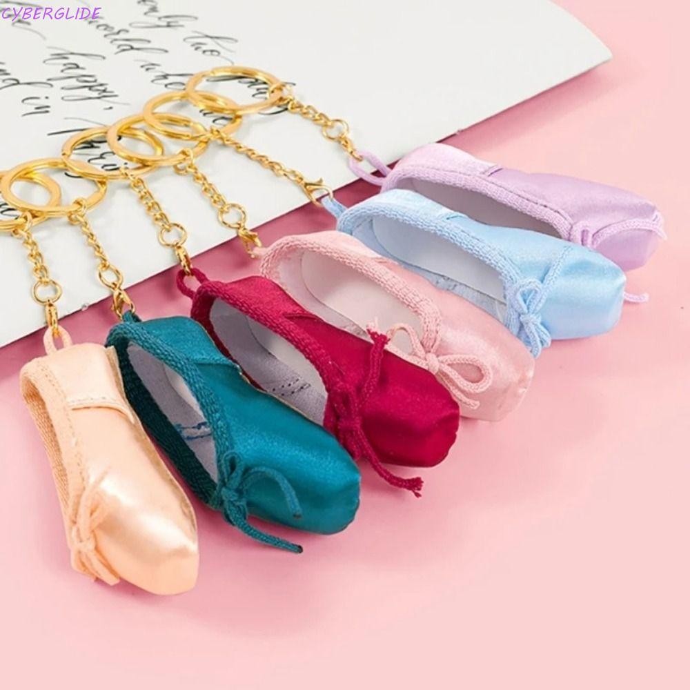 CYBERGLIDE Mini Ballet Shoes Keychain, Satin Ballet Shoe Shape Pointe Shoes Keyrings, Comfort Pointe