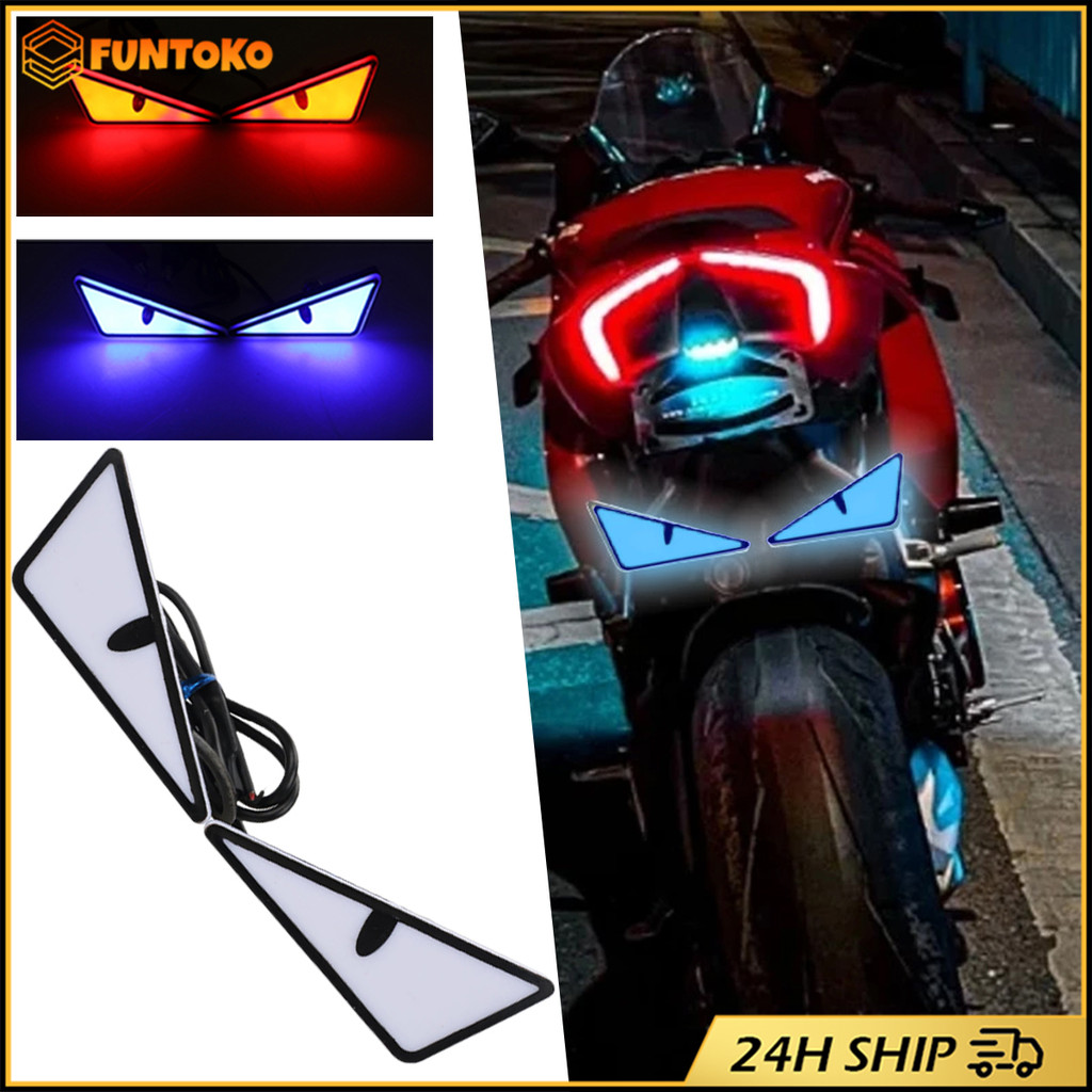 สินค้ามีคุณภาพ 1คู่ ไฟตาปีศาจ 12V LEDเตือนภัย สำหรับตกแต่งรถจักรยานยนต์ พลาสติกกันน้ำ สร้างสรรค์