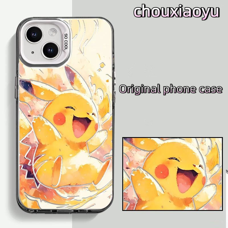 เหมาะสําหรับ VIVO IQOO13 IQOO12 IQOOZ9 Y36 Y27S Y35 Y27 V27 เคสโทรศัพท์ภาพวาดสีน้ํามัน Pikachu Matte สีเงิน
